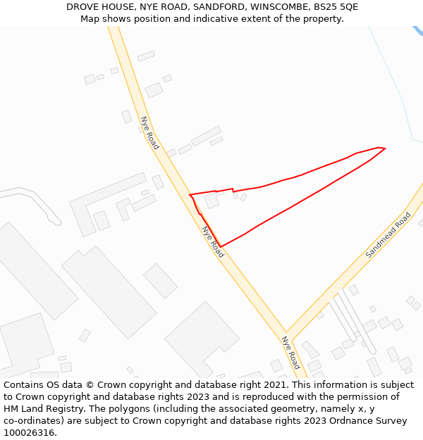 DROVE HOUSE, NYE ROAD, SANDFORD, WINSCOMBE, BS25 5QE: Location map and indicative extent of plot