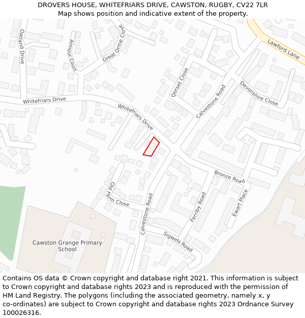 DROVERS HOUSE, WHITEFRIARS DRIVE, CAWSTON, RUGBY, CV22 7LR: Location map and indicative extent of plot