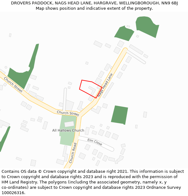 DROVERS PADDOCK, NAGS HEAD LANE, HARGRAVE, WELLINGBOROUGH, NN9 6BJ: Location map and indicative extent of plot