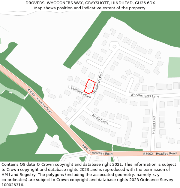 DROVERS, WAGGONERS WAY, GRAYSHOTT, HINDHEAD, GU26 6DX: Location map and indicative extent of plot