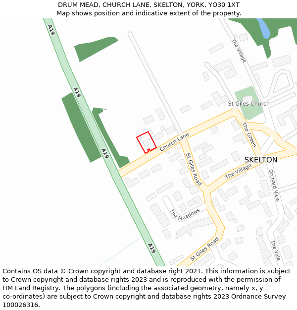 DRUM MEAD, CHURCH LANE, SKELTON, YORK, YO30 1XT: Location map and indicative extent of plot