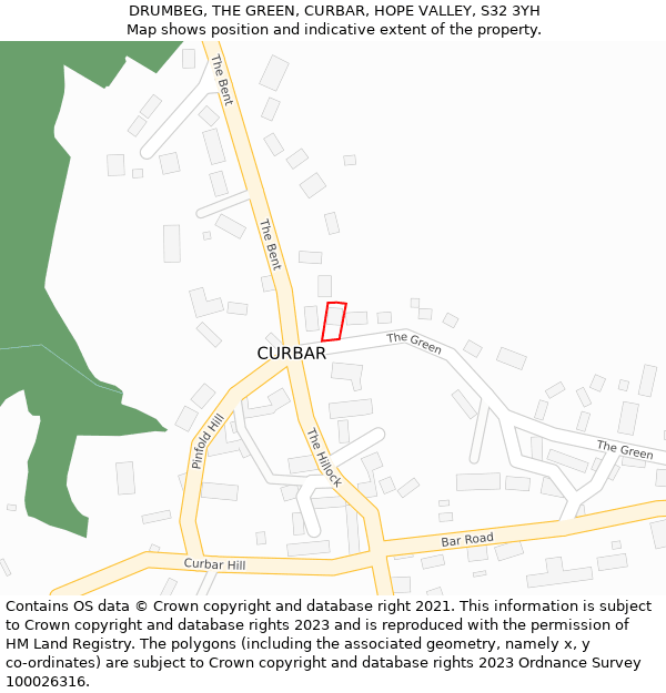 DRUMBEG, THE GREEN, CURBAR, HOPE VALLEY, S32 3YH: Location map and indicative extent of plot