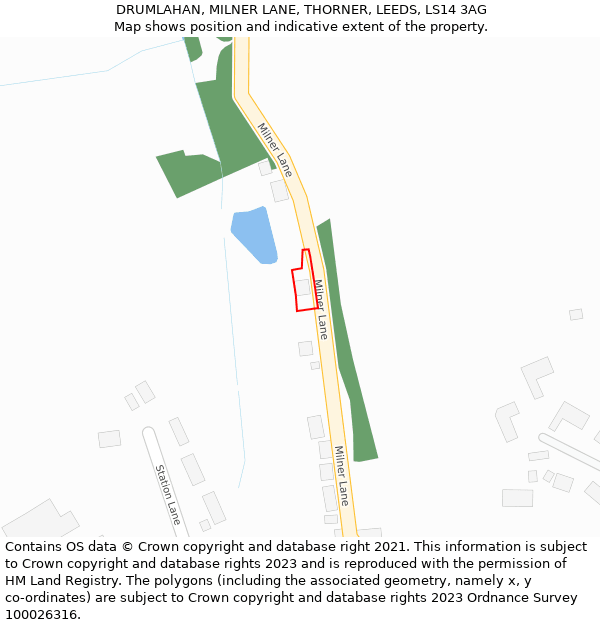 DRUMLAHAN, MILNER LANE, THORNER, LEEDS, LS14 3AG: Location map and indicative extent of plot