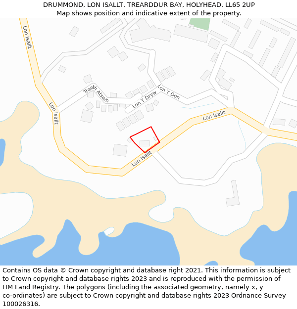 DRUMMOND, LON ISALLT, TREARDDUR BAY, HOLYHEAD, LL65 2UP: Location map and indicative extent of plot