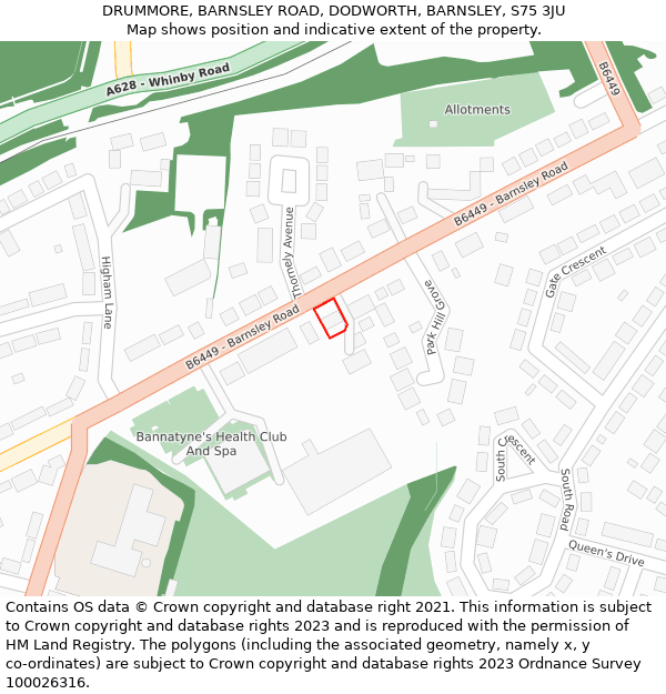 DRUMMORE, BARNSLEY ROAD, DODWORTH, BARNSLEY, S75 3JU: Location map and indicative extent of plot