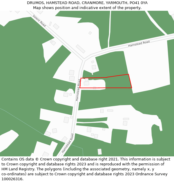 DRUMOS, HAMSTEAD ROAD, CRANMORE, YARMOUTH, PO41 0YA: Location map and indicative extent of plot