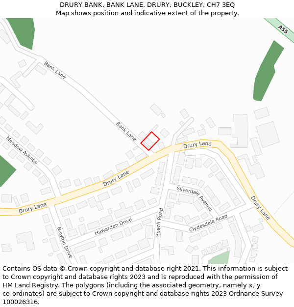 DRURY BANK, BANK LANE, DRURY, BUCKLEY, CH7 3EQ: Location map and indicative extent of plot