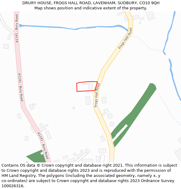 DRURY HOUSE, FROGS HALL ROAD, LAVENHAM, SUDBURY, CO10 9QH: Location map and indicative extent of plot