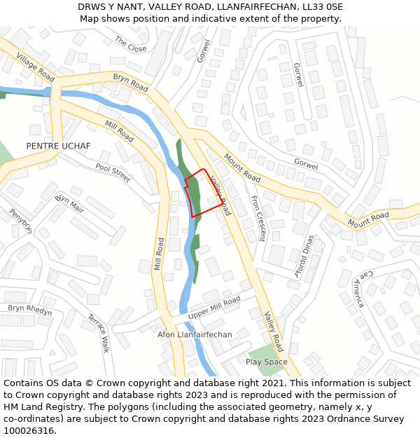 DRWS Y NANT, VALLEY ROAD, LLANFAIRFECHAN, LL33 0SE: Location map and indicative extent of plot