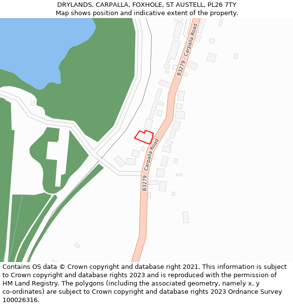 DRYLANDS, CARPALLA, FOXHOLE, ST AUSTELL, PL26 7TY: Location map and indicative extent of plot