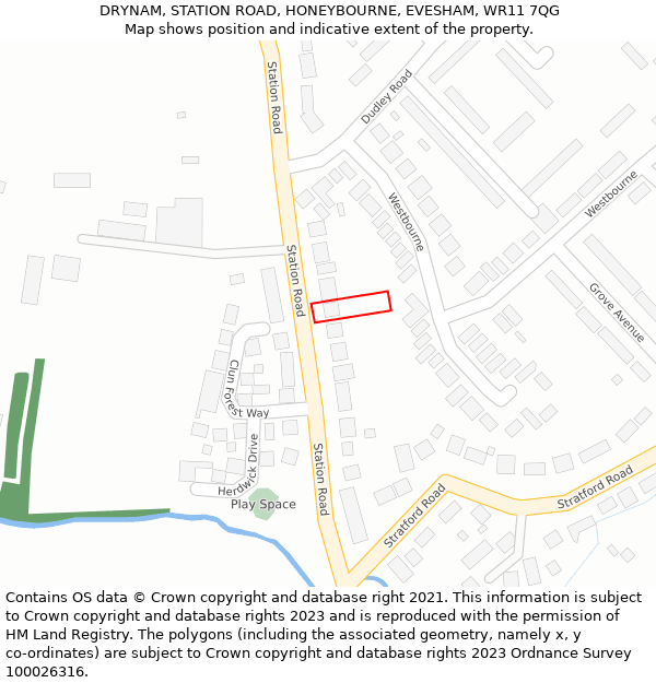 DRYNAM, STATION ROAD, HONEYBOURNE, EVESHAM, WR11 7QG: Location map and indicative extent of plot