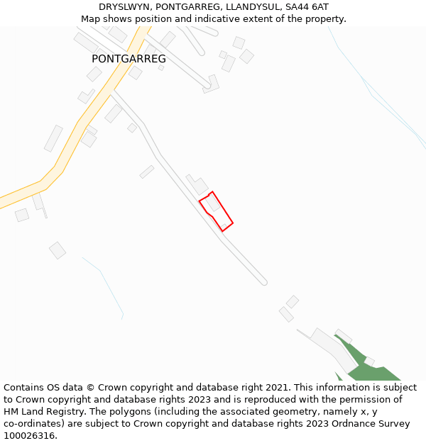 DRYSLWYN, PONTGARREG, LLANDYSUL, SA44 6AT: Location map and indicative extent of plot