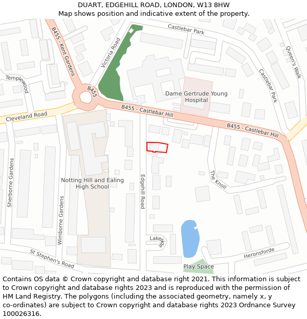 DUART, EDGEHILL ROAD, LONDON, W13 8HW: Location map and indicative extent of plot