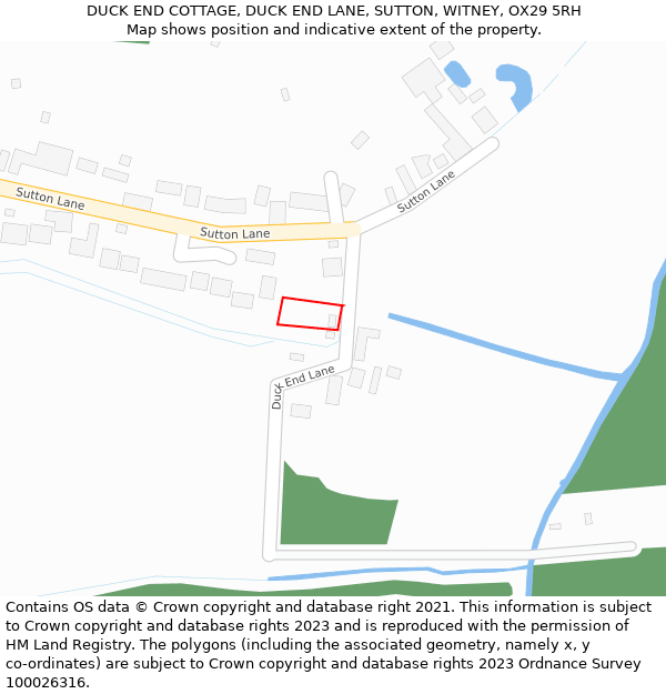 DUCK END COTTAGE, DUCK END LANE, SUTTON, WITNEY, OX29 5RH: Location map and indicative extent of plot