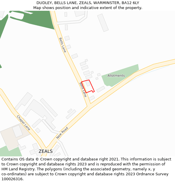 DUDLEY, BELLS LANE, ZEALS, WARMINSTER, BA12 6LY: Location map and indicative extent of plot