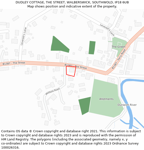 DUDLEY COTTAGE, THE STREET, WALBERSWICK, SOUTHWOLD, IP18 6UB: Location map and indicative extent of plot