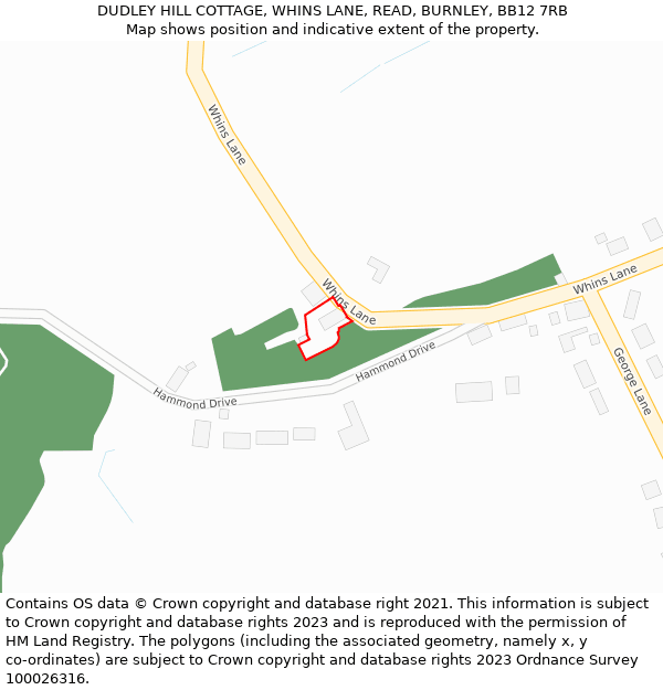 DUDLEY HILL COTTAGE, WHINS LANE, READ, BURNLEY, BB12 7RB: Location map and indicative extent of plot