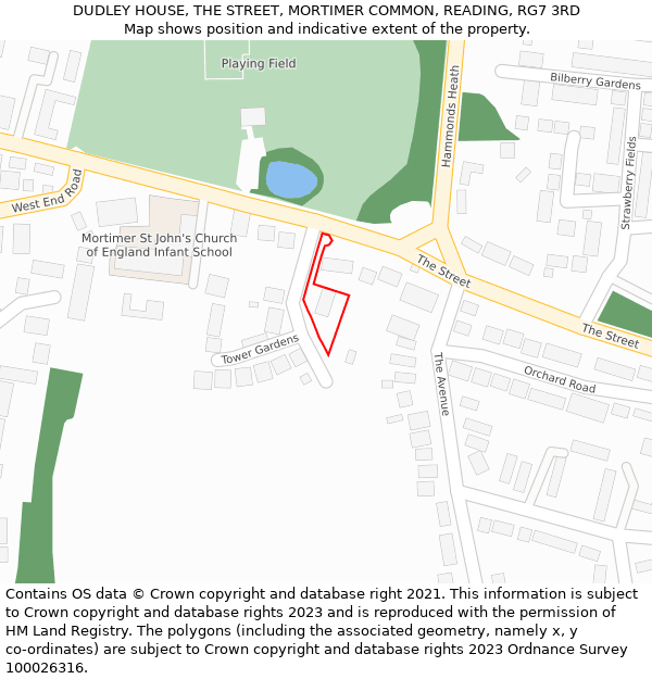 DUDLEY HOUSE, THE STREET, MORTIMER COMMON, READING, RG7 3RD: Location map and indicative extent of plot
