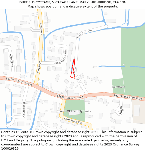 DUFFIELD COTTAGE, VICARAGE LANE, MARK, HIGHBRIDGE, TA9 4NN: Location map and indicative extent of plot