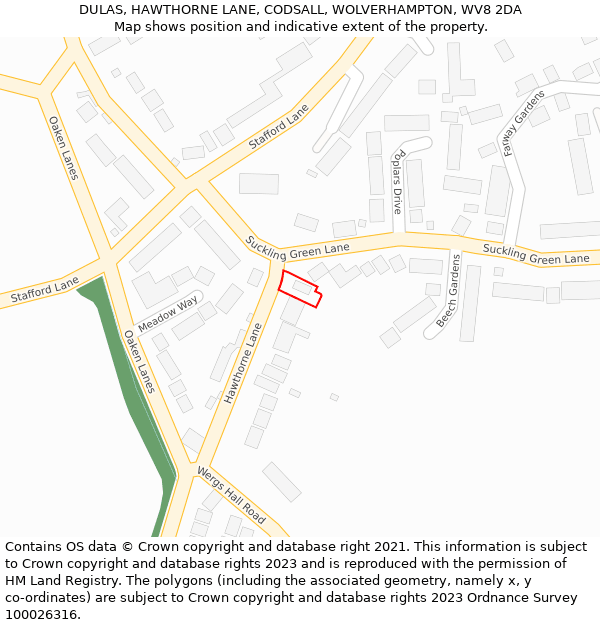 DULAS, HAWTHORNE LANE, CODSALL, WOLVERHAMPTON, WV8 2DA: Location map and indicative extent of plot