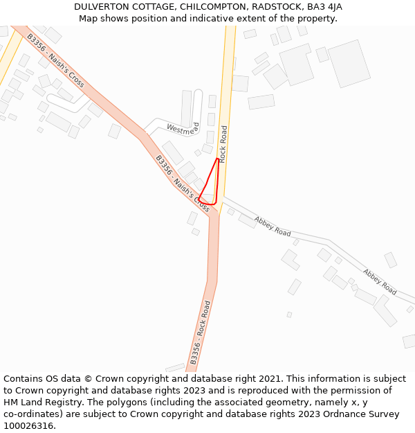 DULVERTON COTTAGE, CHILCOMPTON, RADSTOCK, BA3 4JA: Location map and indicative extent of plot