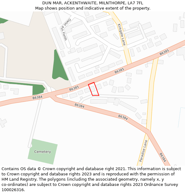 DUN MAR, ACKENTHWAITE, MILNTHORPE, LA7 7FL: Location map and indicative extent of plot