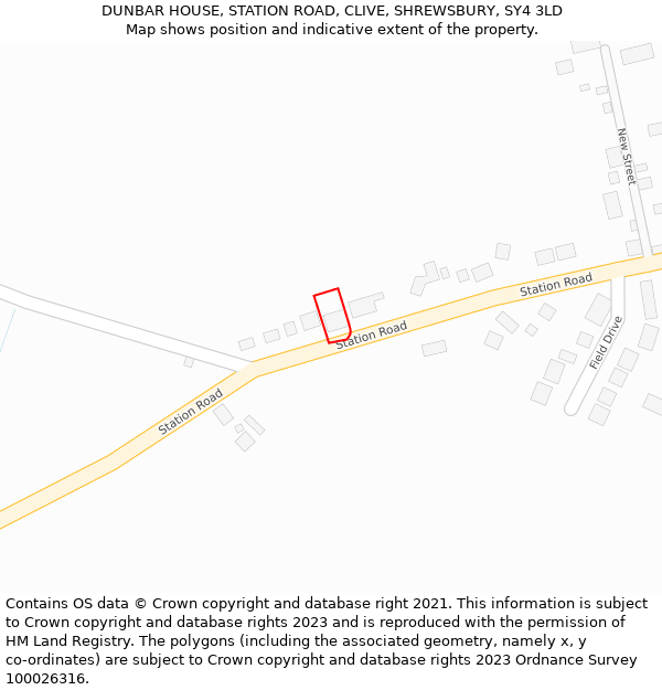 DUNBAR HOUSE, STATION ROAD, CLIVE, SHREWSBURY, SY4 3LD: Location map and indicative extent of plot