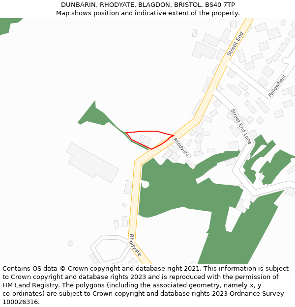 DUNBARIN, RHODYATE, BLAGDON, BRISTOL, BS40 7TP: Location map and indicative extent of plot