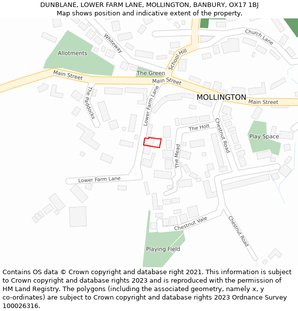 DUNBLANE, LOWER FARM LANE, MOLLINGTON, BANBURY, OX17 1BJ: Location map and indicative extent of plot