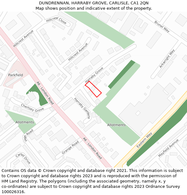 DUNDRENNAN, HARRABY GROVE, CARLISLE, CA1 2QN: Location map and indicative extent of plot