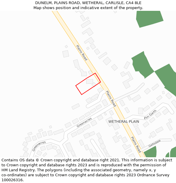 DUNELM, PLAINS ROAD, WETHERAL, CARLISLE, CA4 8LE: Location map and indicative extent of plot