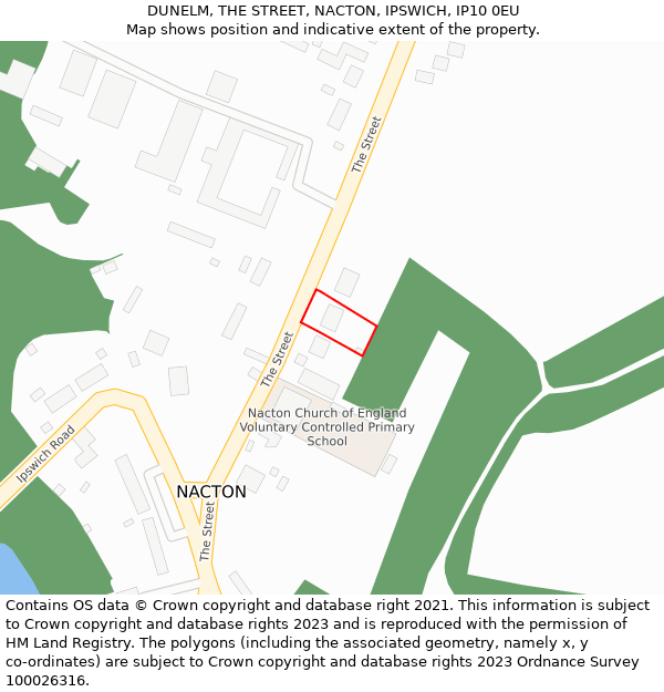 DUNELM, THE STREET, NACTON, IPSWICH, IP10 0EU: Location map and indicative extent of plot
