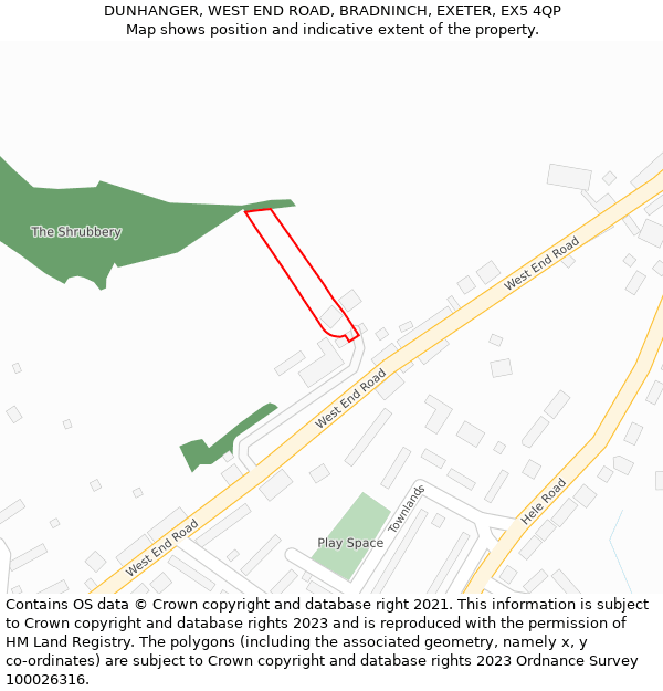 DUNHANGER, WEST END ROAD, BRADNINCH, EXETER, EX5 4QP: Location map and indicative extent of plot