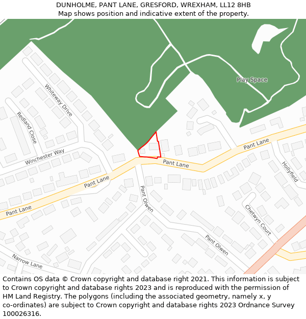 DUNHOLME, PANT LANE, GRESFORD, WREXHAM, LL12 8HB: Location map and indicative extent of plot