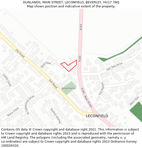 DUNLANDS, MAIN STREET, LECONFIELD, BEVERLEY, HU17 7NQ: Location map and indicative extent of plot