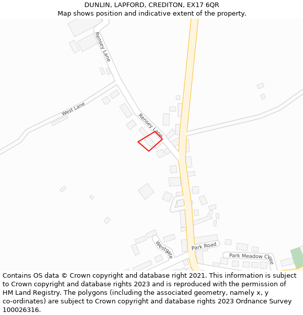 DUNLIN, LAPFORD, CREDITON, EX17 6QR: Location map and indicative extent of plot