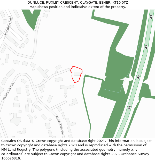 DUNLUCE, RUXLEY CRESCENT, CLAYGATE, ESHER, KT10 0TZ: Location map and indicative extent of plot