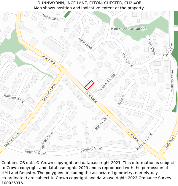 DUNNWYRNN, INCE LANE, ELTON, CHESTER, CH2 4QB: Location map and indicative extent of plot