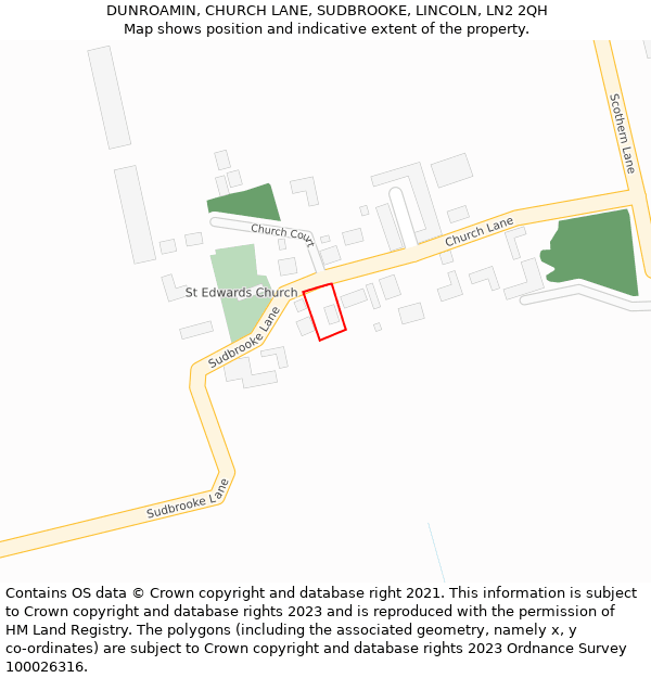 DUNROAMIN, CHURCH LANE, SUDBROOKE, LINCOLN, LN2 2QH: Location map and indicative extent of plot