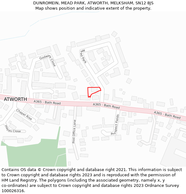 DUNROMEIN, MEAD PARK, ATWORTH, MELKSHAM, SN12 8JS: Location map and indicative extent of plot