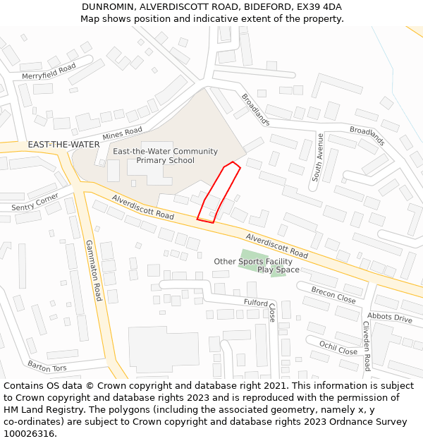 DUNROMIN, ALVERDISCOTT ROAD, BIDEFORD, EX39 4DA: Location map and indicative extent of plot