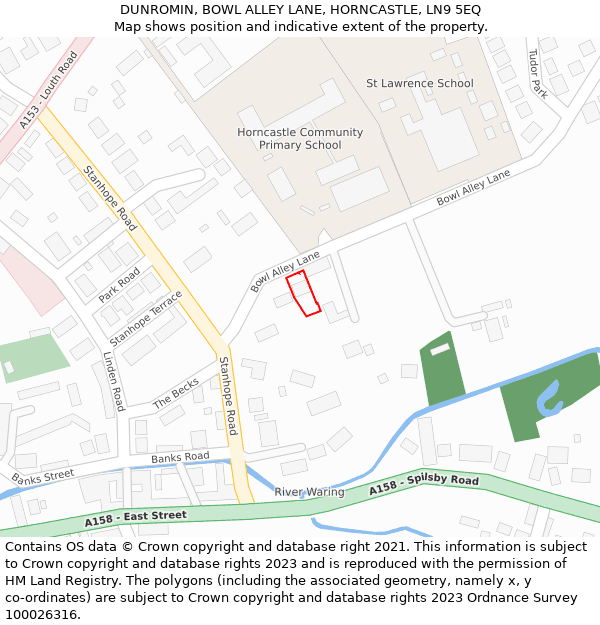 DUNROMIN, BOWL ALLEY LANE, HORNCASTLE, LN9 5EQ: Location map and indicative extent of plot