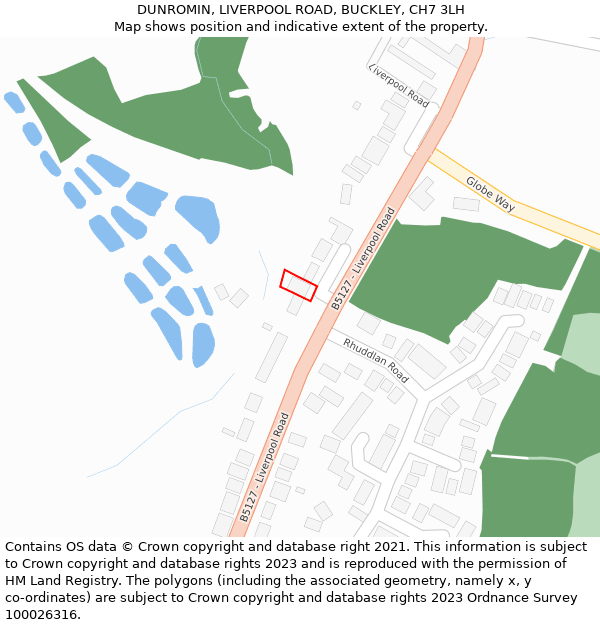 DUNROMIN, LIVERPOOL ROAD, BUCKLEY, CH7 3LH: Location map and indicative extent of plot