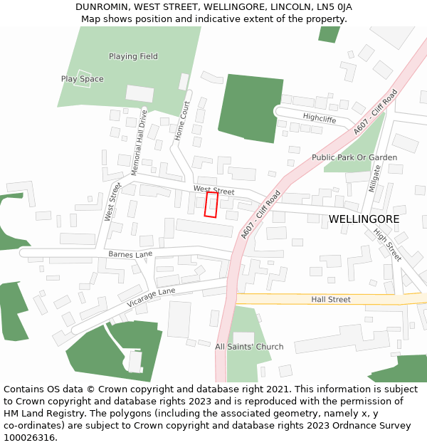 DUNROMIN, WEST STREET, WELLINGORE, LINCOLN, LN5 0JA: Location map and indicative extent of plot