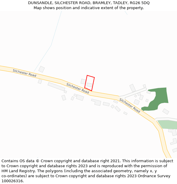 DUNSANDLE, SILCHESTER ROAD, BRAMLEY, TADLEY, RG26 5DQ: Location map and indicative extent of plot