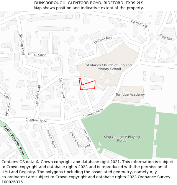DUNSBOROUGH, GLENTORR ROAD, BIDEFORD, EX39 2LS: Location map and indicative extent of plot