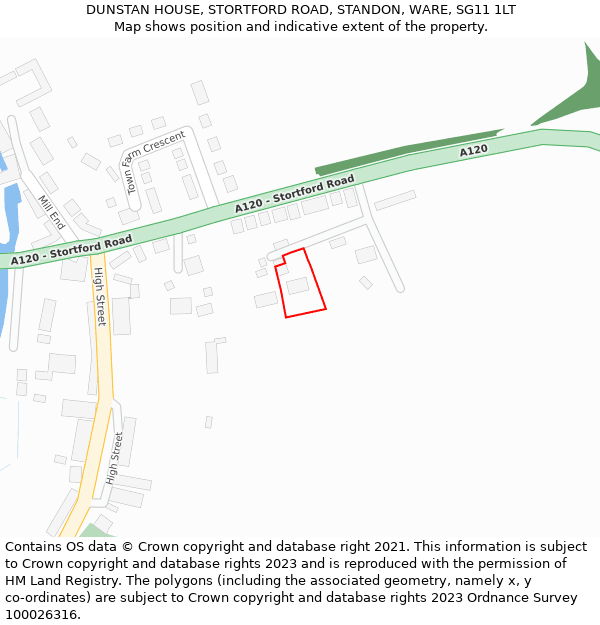 DUNSTAN HOUSE, STORTFORD ROAD, STANDON, WARE, SG11 1LT: Location map and indicative extent of plot