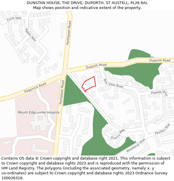 DUNSTAN HOUSE, THE DRIVE, DUPORTH, ST AUSTELL, PL26 6AL: Location map and indicative extent of plot