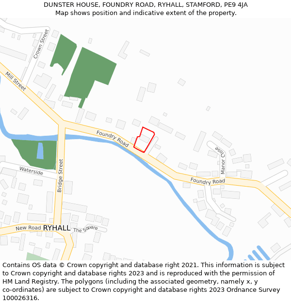 DUNSTER HOUSE, FOUNDRY ROAD, RYHALL, STAMFORD, PE9 4JA: Location map and indicative extent of plot