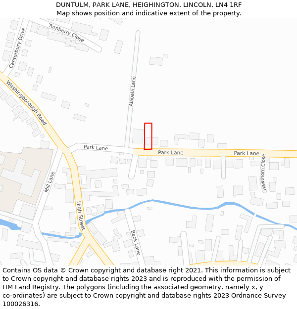 DUNTULM, PARK LANE, HEIGHINGTON, LINCOLN, LN4 1RF: Location map and indicative extent of plot